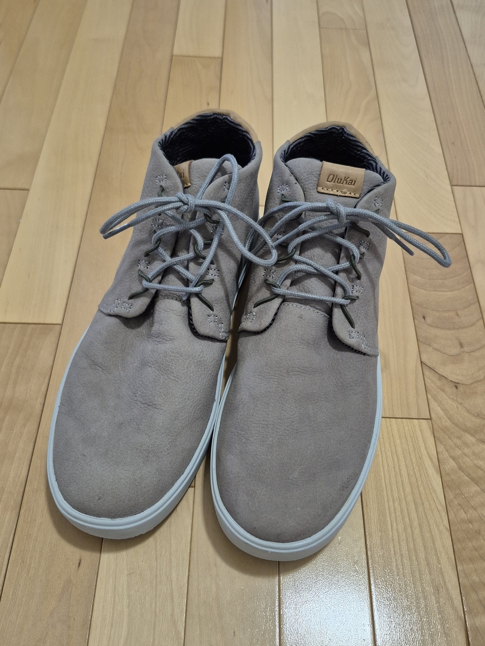OluKai Men's Taupe Suede Nana Hele with White Sole